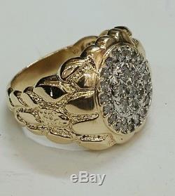0.70Ct Natural Diamond In 10k yellow Gold men's nugget Ring Size 11