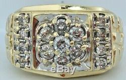 1.00 ct NATURAL DIAMOND mens nugget cluster ring SOLID yellow GOLD