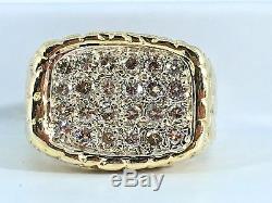 1.00 ct mens NATURAL DIAMOND heavy cluster nugget ring SOLID 14k yellow GOLD