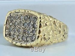 1.00 ct mens NATURAL DIAMOND heavy cluster nugget ring SOLID 14k yellow GOLD