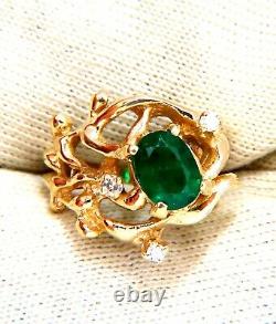 1.42ct Natural Vivid Green Emerald Diamonds Nugget Vine Ring 14kt