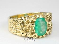 1.50 Carats Natural Emerald Oval Cut Mens Solid Gold Nugget Solitaire Ring 14K