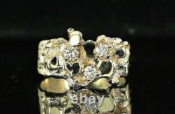 $1,500 14K Solid Yellow Gold 0.18ct Round Diamond Nugget Style Ring Band Size 5