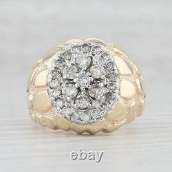 1.60ctw Diamond Cluster Nugget Ring 10k Yellow Gold Size 13 Men's