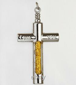 1 Gram Alaska Natural Gold & Glass Bottle Cross Pendant Necklace 60cm
