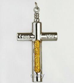 1 Gram Alaska Natural Gold & Glass Bottle Cross Pendant Necklace 60cm (#P007)