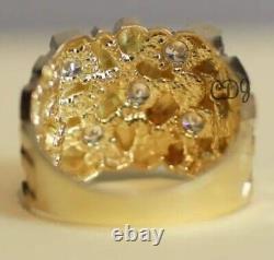 1 ct D/VVS RD Natural Moissanite Men's Nugget Charm Ring 14k Gold Plated Silver