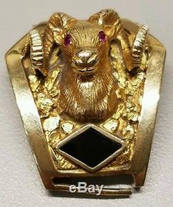 10K With Natural Gold Nugget Onyx Ruby Eyes Ram Watch Band 20 mm $2950
