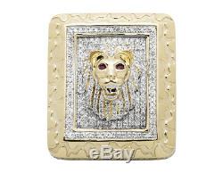 10K Yellow Gold 3D Lion XL Rectangle Nugget Frame Real Diamond Ring 1.50ct