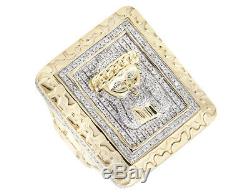 10K Yellow Gold Jesus XL Rectangle Nugget Frame 3D Genuine Diamond Ring 1.50ct