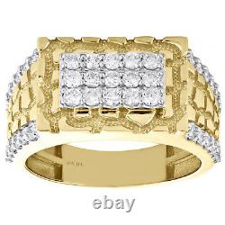 10K Yellow Gold Mens Diamond Rectangle Nugget Pinky Ring Statement Band 1.02 CT