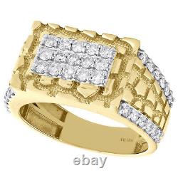 10K Yellow Gold Mens Diamond Rectangle Nugget Pinky Ring Statement Band 1.02 CT