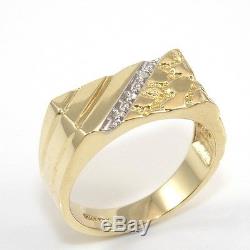 10K Yellow Gold Nugget Natural Diamond Men's Band Ring Size 10 RQ2