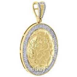 10K Yellow Gold Real Diamond Nugget Ore Oval Frame Pendant 1.70 Charm 0.53 CT