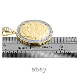 10K Yellow Gold Real Diamond Nugget Ore Oval Frame Pendant 1.70 Charm 0.53 CT