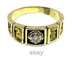 10K yellow gold nugget ring with solitaire diamond. 25tcw size 7.75