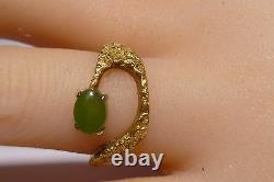 10k 21K Y Gold Jade Pinky Ring Nugget Ring Genuine Green Jade Estate Vintage