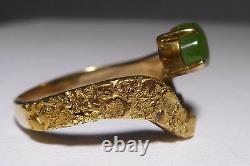 10k 21K Y Gold Jade Pinky Ring Nugget Ring Genuine Green Jade Estate Vintage