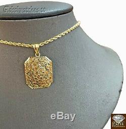 10k Gold Men Nugget Charm Pendant with Rope Chain in 20 22 24 26 Inch Real