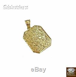 10k Gold Men Nugget Charm Pendant with Rope Chain in 20 22 24 26 Inch Real
