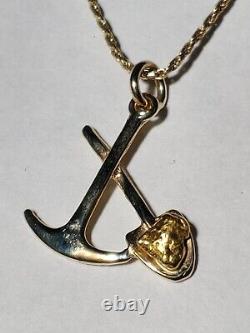 10k Pick Shovel And 22k Solid Gold Nugget Pendant Made In USA