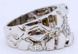 10k Solid White Gold Mens Polished Thick Nugget Diamond Cluster Ring Band SZ 6.5