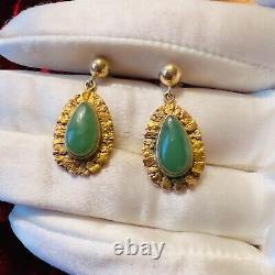 10k Yellow Gold Alaskan Gold Nugget and Alaskan Jade Earrings 5.5ct Dangle 5.1g