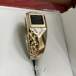 10k Yellow Gold Men's Black Onyx and Diamond Nugget Pinky Ring Size10