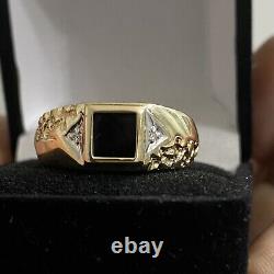 10k Yellow Gold Men's Black Onyx and Diamond Nugget Pinky Ring Size10