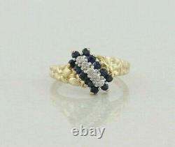 10k Yellow Gold Natural Blue Sapphire and Diamond Flower Nugget Ring Size 6 1/2