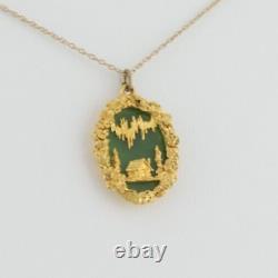 10k Yellow Gold Natural Jade Nugget Cabin Necklace 20 Chain