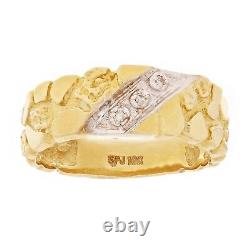 10k Yellow Gold Nugget Ring with Diamonds 7mm Size 7 4 grams
