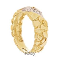10k Yellow Gold Nugget Ring with Diamonds 7mm Size 7 4 grams