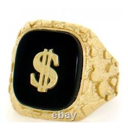 10k or 14k Solid Yellow Gold Nugget Dollar Onyx Mens Ring