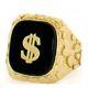 10k Or 14k Solid Yellow Gold Nugget Dollar Onyx Mens Ring