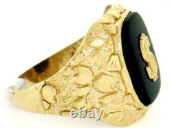 10k or 14k Solid Yellow Gold Nugget Dollar Onyx Mens Ring