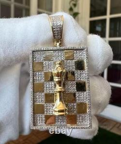 10k yellow Gold Nugget. 60ct Diamond Chess King Checkerboard Square Pendant