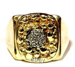 10k yellow gold. 14ct SI1 H diamond cluster nugget mens ring 13.2g gents
