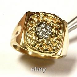 10k yellow gold. 14ct SI1 H diamond cluster nugget mens ring 13.2g gents
