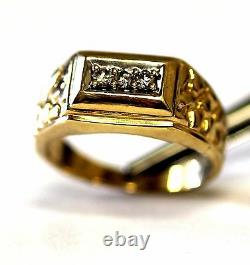 10k yellow gold. 21ct SI1 H mens nugget diamond wedding band ring 10.6g vintage