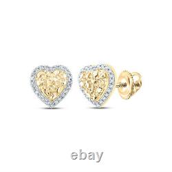 10kt Yellow Gold Womens Round Diamond Nugget Heart Earrings 1/10 Cttw