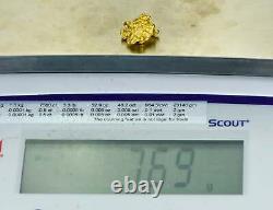 #1102 Natural Gold Nugget Australian 7.69 Grams Genuine