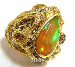12.25ct natural opal diamonds ring 18kt Nugget Deco+