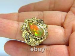 12.25ct natural opal diamonds ring 18kt Nugget Deco+