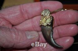 14 K yellow gold natural nuggets bear cap faux bear claw pendant heavy gold