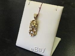 14 Kt Solid Yellow Gold Nugget Pendant With 3 Natural Diamonds. 20 Carats Tdw