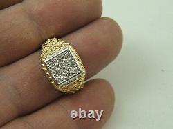 14 Kt Solid Yellow Gold Square Top Nugget Side Diamond Men's Right Hand Ring