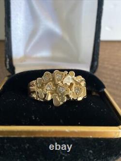 14K Gorgeous Natural Gold Nugget Ring With Diamonds Size 12.5 Total Weight 7g