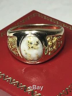 14K Natural Gold In Quartz with Natural Nuggets Ring Size 8.25 10.7 Grams