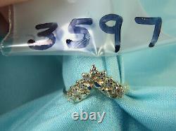 14K Solid Gold Nugget V Shape Chevron Wedding Band Ring with 9 Diamonds Sz 7 3/4